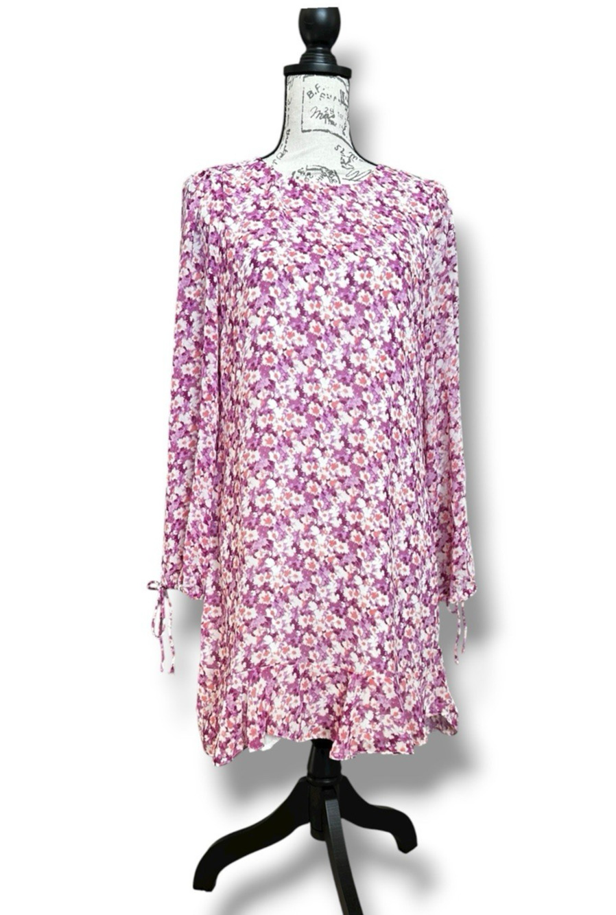 Petal & Pup Purple Pink Floral Long Sleeve Chiffon Midi Shift Dress US Size 8